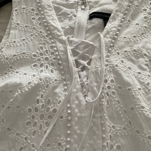 WHITE HOUSE BLACK MARKET Womens Eyelet Dress Size 6 Sleeveless Shift Lace Up - Picture 6 of 9